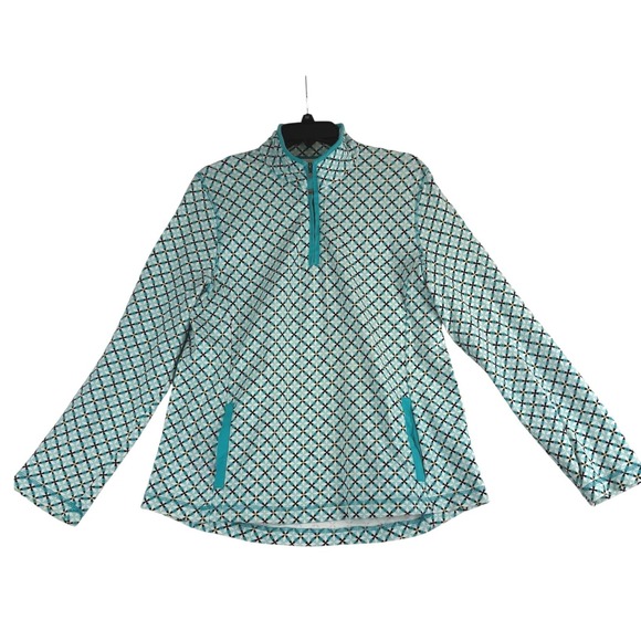 Talbots Tops - Talbots Pullover‎ Women Size M Teal Geometric Starburst 1/4 Zip French Terry